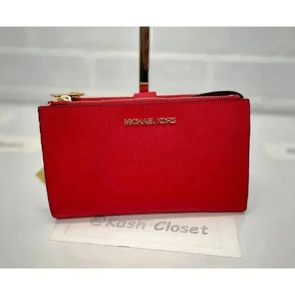 Michael Kors Double Zip Wristlet Wallet Bright Red - Picture 1 of 8